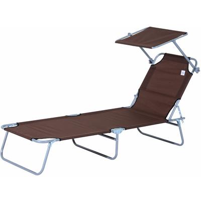 Outsunny - Sonnenliege Gartenliege Wellnessliege Strandliege klappbar mit Sonnenschutz Braun 187 x