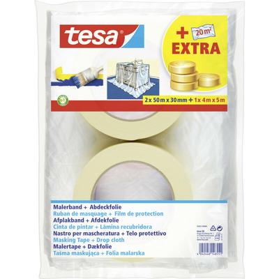 Set Universal 2 x Kreppband 50 m x 30 mm, 1 x Abdeckfolie 4 x 5 m Kreppband - Tesa