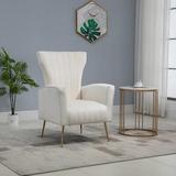 Wingback Chair - Everly Quinn 28.75" Wide Tufted Wingback Chair Velvet/Fabric in White | 41.25 H x 28.75 W x 21.25 D in | Wayfair