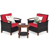 Red Barrel Studio® 3 Pcs Solid Wood Frame Patio Rattan Furniture Set Wood in Red/Brown | 31 H x 26 W x 27.5 D in | Wayfair