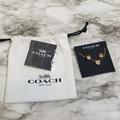 Coach Jewelry | Coach Womens Gold Pleated Open Circle Necklace And Tea Rose Stud Earrings Set | Color: Gold | Size: Os