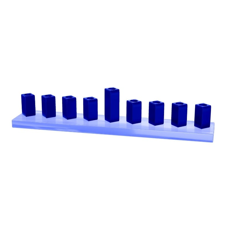 Strip Menorah Enamel Finish Purple And Navy 9/14 x 2 x 2" - Pictured