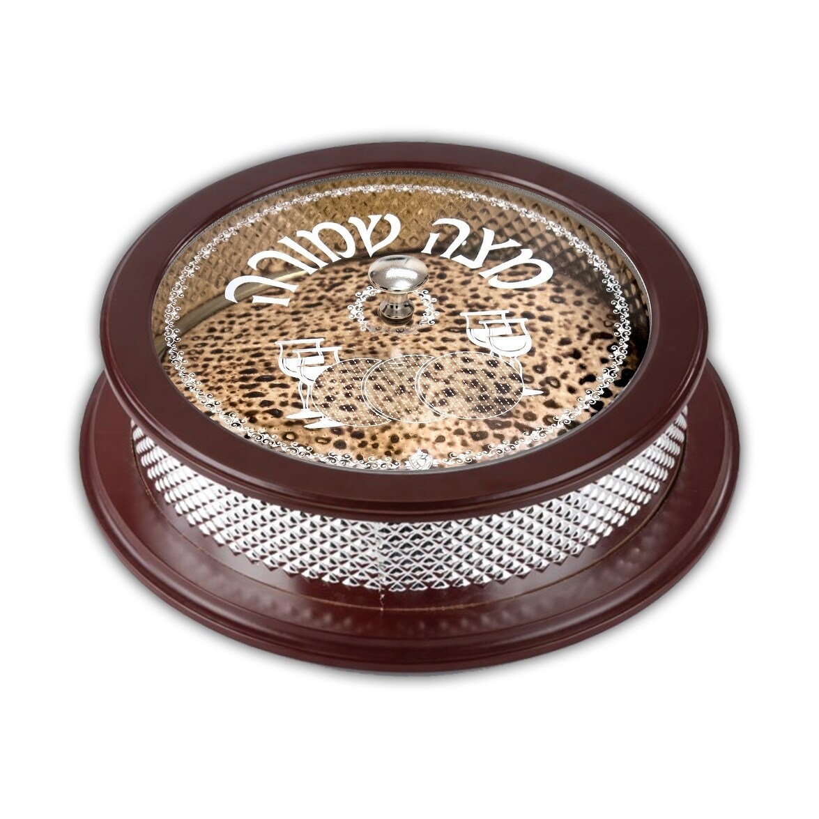 Wood and Silver-Plated Matzah Holder 14.5 x 5 Inches Stylish Design - 14.5" W x 5" D