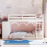 Wood Twin Over Twin Bunk Bed with Attached Cabinet & Storage Shelves