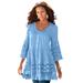 Plus Size Women's Illusion Lace Big Shirt by Roaman's in Soft Sky (Size 36 W) Long Shirt Blouse