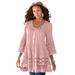 Plus Size Women's Illusion Lace Big Shirt by Roaman's in Soft Blush (Size 40 W) Long Shirt Blouse