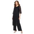 Plus Size Women's Three-Piece Lace Duster & Pant Suit by Roaman's in Black (Size 44 W) Duster, Tank, Formal Evening Wide Leg Trousers