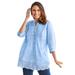 Plus Size Women's Embroidered Pintuck Tunic by Woman Within in French Blue Stripe Eyelet Embroidery (Size 6X)