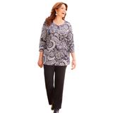 Plus Size Women's Suprema® 3/4 Sleeve V-Neck Tee by Catherines in Black Paisley (Size 1XWP)