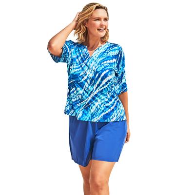 Plus Size Women's Three-Quarter Sleeve Swim Tee by Swim 365 in Dream Blue Tie Dye (Size 42/44) Rash Guard