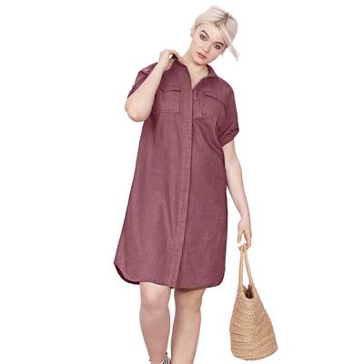 Plus Size Women's Button Front Linen Shirtdress by ellos in Vintage Plum (Size 36)