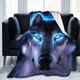 3D Print Blanket Soft Warm Puffy Throw Blanket Blu-Ray Wolf for Boys Kids Adults Snuggly Fleece Throw Blanket for Lounge Daybed Armchair 180x200cm