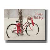 The Holiday Aisle® Happy Holidays Snowy Bike by Lori Deiter - Wrapped Canvas Photograph Canvas in Red | 12 H x 16 W x 0.75 D in | Wayfair