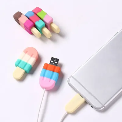 Nouveau silicone mignon crème glacée câble inforfor iphone câble protecteur de cabo USB chager fil