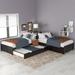 Modern Pine L shaped Platform Bed with Trundle and Drawers Linked with built-in Desk,Twin,Espresso