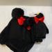 Disney Accessories | Disney Minnie Mouse Red Bow-Knit Cuff Pom Beanie & Stretch Gloves-Youth Girl's | Color: Black/Red | Size: Osg