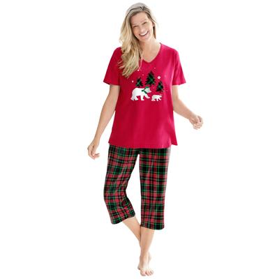 Plus Size Women's 2-Piece Capri PJ Set by Dreams & Co. in Classic Red Plaid (Size L) Pajamas
