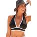 Plus Size Women's Bliss Colorblock Pleated Halter Bikini Top by Swimsuits For All in Black White (Size 6)
