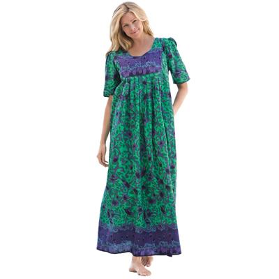 Plus Size Women's Bib Front Lounger by Only Necessities in Kelly Green Folk Floral (Size M)