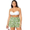 Plus Size Women's Emma Tie-Front Beach Shorts by Swimsuits For All in Green White Palm (Size 18/20)