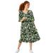 Plus Size Women's Empire V-Neck Ruffled Dress by ellos in Black Green Floral (Size 16)