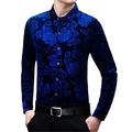 Mens Red Floral Velvet Dress Shirts Stylish Slim Fit Long Sleeve Chemise Casual Social Wedding Party Chemise Royal Blue Asian Size L