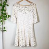 Free People Dresses | Free People Cream White Lace Fit And Flare Boho Hippie Skater Dress | Color: Cream/White | Size: 2