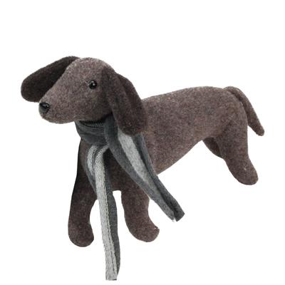 7.5" plush brown dachshund dog with scarf christmas decoration