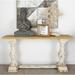 White Wood Distressed Console Table with Brown Wood Top - 59 x 16 x 29