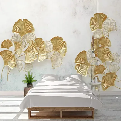 Papier peint Mural personnalisé moderne 3D feuilles de Ginkgo dorées, peinture murale, autocollant