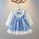 Robe plissée à nœud bleu pour filles jupe trapèze robe de princesse pour tout-petits bébés filles