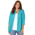 Plus Size Women's Windowpane Buttonfront Shirt by Catherines in Aqua Blue (Size 3X)