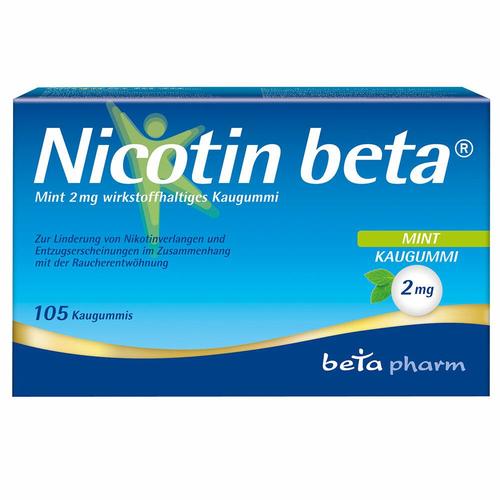 Nicotin beta Mint 2 mg wirkstoffhalt.Kaugummi 105 St Kaugummi