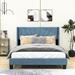 Latitude Run® Alfee Queen Velvet Low Profile Standard Bed Upholstered/Velvet in Blue | 47 H x 67 W x 84 D in | Wayfair