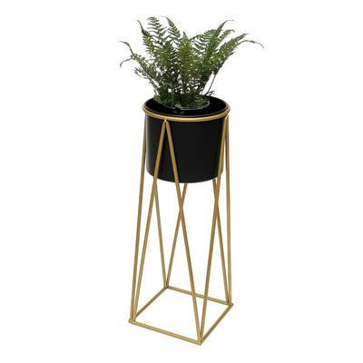 Blumenhocker mit Topf Metall Gold Schwarz l 70 cm Blumenständer 96046 Blumensäule Modern