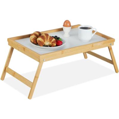 Betttablett klappbar, Tablett mit Füßen, Frühstück im Bett, Bambus & mdf, hbt 23,5 x 63 x 31 cm,