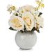 Enova Home Mixed Artificial Silk Roses Fake Flowers Arrangement in Round Ceramic Pot with Faux Water - 12"H x 12"W x 12"D