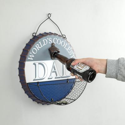 Glitzhome 13"D Father's Day Metal Bottle Openner Wall Sign Organizer