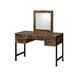 Rustic Oak Mirror Vanity Table - Black Finish Dresser Table with 3 Drawers