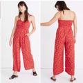 Madewell Pants & Jumpsuits | Madewell Red Prairie Floral Wide Leg Jumpsuit Size 2 | Color: Red/White | Size: 2