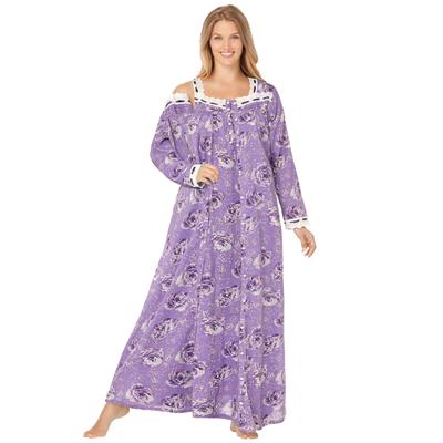 Plus Size Women's Long 2-Piece Cabbage-Rose Peignoir Set by Only Necessities in Purple Floral (Size M)