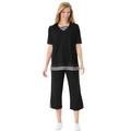 Plus Size Women's Striped Inset & Capri Set by Woman Within in Black Mini Stripe (Size 30/32) Pants