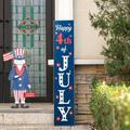The Holiday Aisle® Lighted Wooden Happy July 4Th Porch Sign Wood in Blue/Brown/Red | 42.5 H x 8.25 W x 0.8 D in | Wayfair