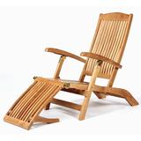 Red Barrel Studio® Colorado Teak Steamer Outdoor Chair Lounger Wood/Solid Wood in Brown/White | 34 H x 24.5 W x 60 D in | Wayfair