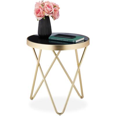 Beistelltisch rund, trendiger Couchtisch, Metall & Glas, Hochglanz, Retro-Design, HxD: 46x42 cm, Image