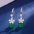 Boucles d'oreilles en agate et jade vert naturel 925 couleur argent topaze verte Vintage