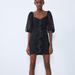 Zara Dresses | Nwot Zara Black Polka Dot Tulle Ruched Body Con Dress With Puff Sleeves | Color: Black/White | Size: S