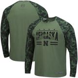 Men's Colosseum Olive/Camo Nebraska Huskers OHT Military Appreciation Slim-Fit Raglan Long Sleeve T-Shirt
