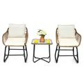 Costway 3-Piece Patio Bistro Set with 2 Rattan Chairs and Square Glass Coffee Table-White