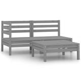 vidaXL 3 Piece Patio Lounge Set Solid Pinewood Gray - 25" x 25" x 24.6"